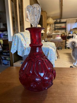 Lg Wright,  Le Smith Ruby Red Moon & Stars 12” Wine Decanter