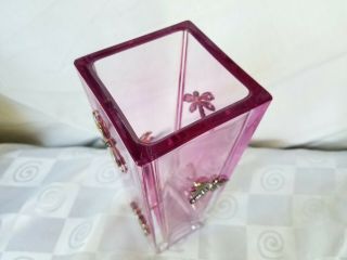 Teleflora 24 Lead Crystal Pink Glass Jeweled Silvertone Dragonfly Vintage Vase 3