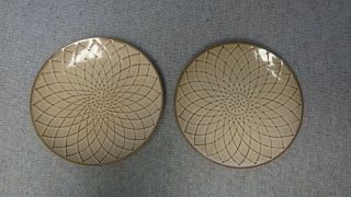 2 Pier 1 Imports Reactive Tan With Brown Geometric Design 8 1/2 " Salad Plates