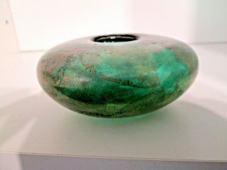 Rare Isle Of Wight Studio/art Glass Squat Vase Azurene Green Michael Harris