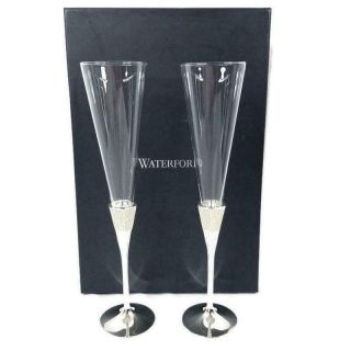 Waterford Crystal Lismore Diamond Silver Toasting Flutes Set Of 2