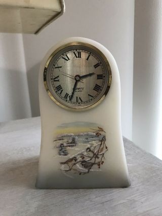 Fenton Porcelain Hand Painted Clock Birds Of Winter A Chickadee Ballet Le