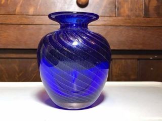Signed Robert Held Blue With Copper Aventurine Art Glass Vase Made In Canada