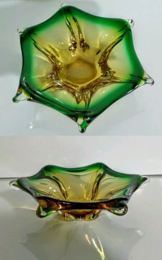 Murano Amber/green Art Glass Star Fish Bowl Ashtray