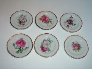 6 Vintage Porcelain Butter Pat Plates 3 3/8 " Made Japan Chase Various Flowers