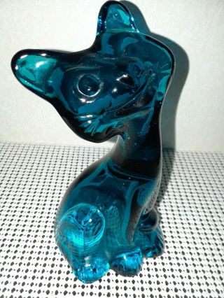 Fenton Art Glass Teal Blue Undecorated Happy Cat Fagca
