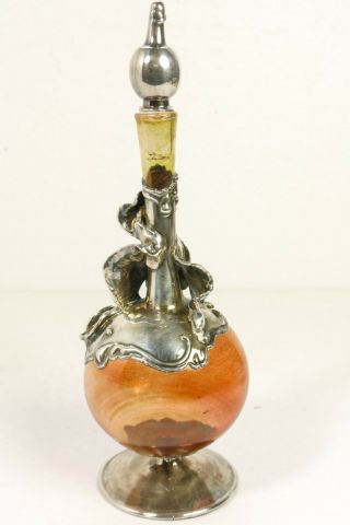 King Solomon Finds 8 " Perfume Bottle Sterling Silver Overlay Hand Blown Glass C