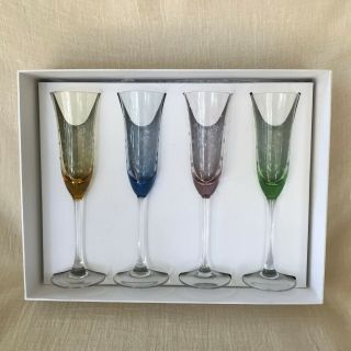 Multicolor Crystal Hand Cut Clear Dot Champagne Flutes,  Set Of Four 9.  5 "