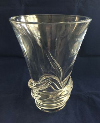 Signed Daum France Crystal Art Glass Vase w/ Spiral Decor 9 3/4 