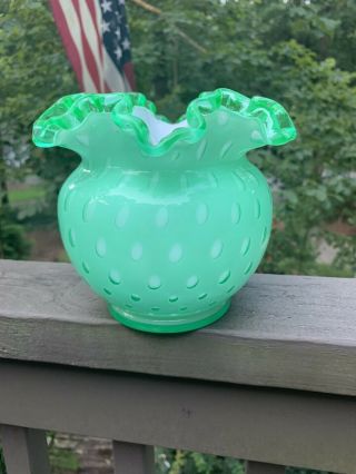 Fenton Apple Green Overlay Bubble Optic Ruffled Vase