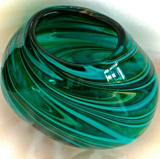 Hand Crafted Turquoise Swirl Vase Glass Tear Round Slender 3