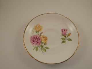 Consort Saucer Only Pink & Yellow Roses Scalloped Gold Trim Bone China Coz1
