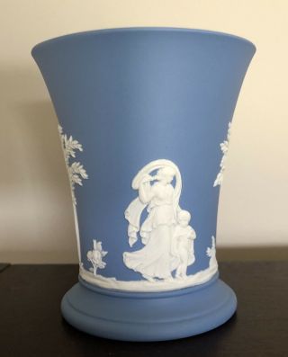 Wedgwood Jasperware Blue White Trumpet Cup Vase England Vintage 1955