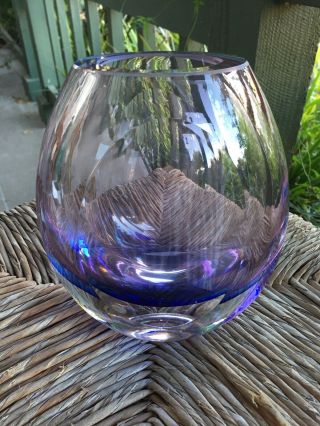 Heavy Mcm Mid Century Modern Italian Sommerso Faceted Art Glass Vase Purple Blue