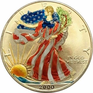 2000 1 Oz Colorized American Silver Eagle $1 Coin 999 Fine Silver