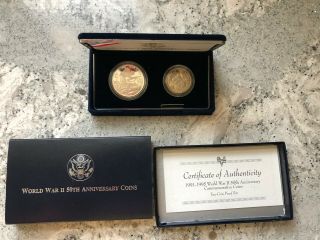 1991 - 1995 World War Ii 50th Anniversary Silver 2 Coin Proof Box/coa - Us Coin