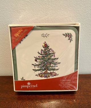 Spode Christmas Tree Cork Back Coasters Set Of Six (6)