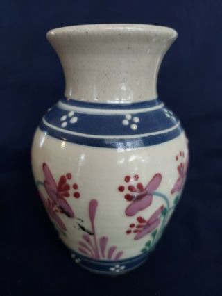 Cornish Hill Pottery Ceramic Vase 1995 Signed " Gogi " Mauve,  Blue,  Green,  Cream