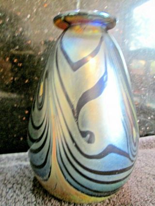 Stunning Peter St Clair Signed British Studio/art Glass Vase Blue Iridescent