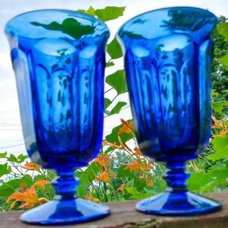 8 pc Vintage Imperial Old Williamsburg Cobalt Ultra Blue Water Goblets 6.  5 