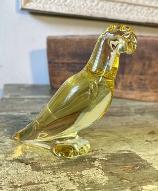 Signed Baccarat French Art Glass Crystal Cobalt Gold/yellow Parrot Bird Figurine
