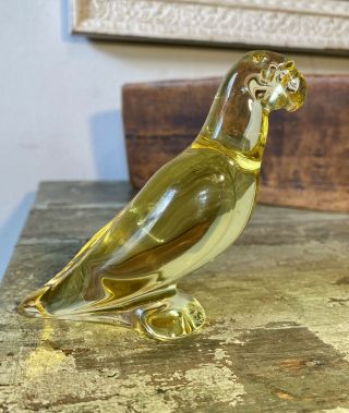 Signed BACCARAT French Art Glass Crystal Cobalt gold/yellow Parrot Bird Figurine 2