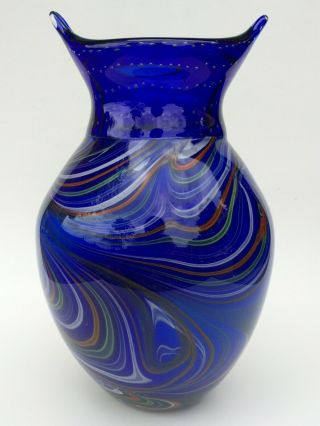 Large Murano Art Glass Mid Century Modern Italian Italy Tall Cobalt Blue Vase