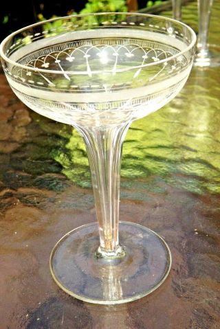 Art Deco ? Hollow Stem Champagne Glasses Set Of 7