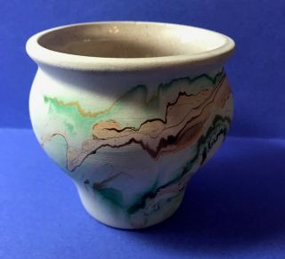 Nemadji Pottery Clay Vase Pot Green/turquoise,  Tan,  Brown Swirls.