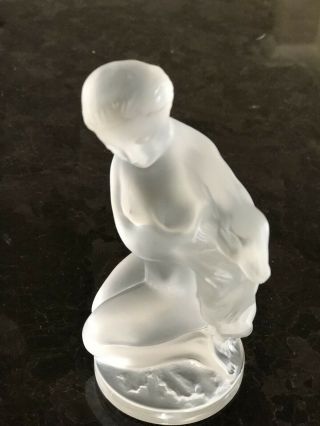 Lalique France Crystal Diana Nude Woman With Deer Fawn Figurine