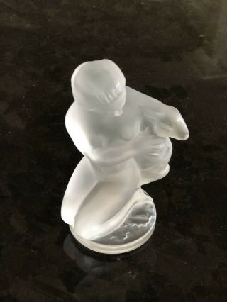 Lalique France Crystal Diana Nude Woman with Deer Fawn Figurine 2