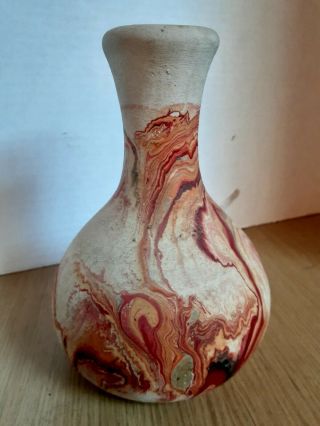 Vintage Nemadji Swirl Vase 6.  5 " Art Pottery Handmade W/ Story Of The Pottery