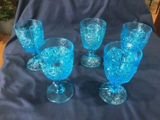 Set Of 4 Daisy And Button Eapg 5 7/8 In Blue Goblets By L.  G Wright Plus One Extr