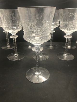Set Of 8 Vintage Etched Crystal Wine Glasses 7.  5” Stems