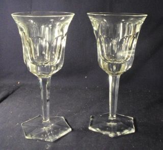 Moser Pope Pattern Wine Glass Pair 7 " Tall Crystal Signed,