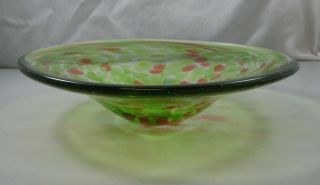 Watermelon Green And Pink Art Glass Centerpiece Bowl Hand Blown Signed & Dated