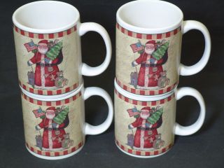 Santa Christmas Mug Set Of 4 Mug Hot Chocolate Cup Coffee Cider Susan Winget Usa