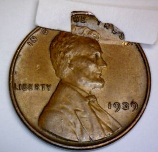 1939 Error Large Lamination Au,  Lincoln Cent Coin Clam Shell Peeling Planchet Nr