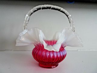 Victorian Stevens & Williams Webb Art Glass Cranberry Opalescent Basket Candy