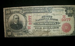 1902 The First National Bank Of Abingdon $10 Note (red Seal)