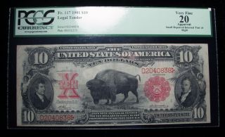 1901 $10 Legal Tender Bison Note Fr.  117 Pcgs Vf20 Apparent