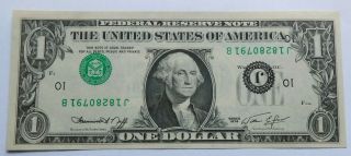 1974 $1 Federal Reserve Error Note With Upside - Down Serial Number Stamp Unc