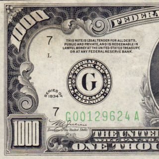 1934 Chicago $1000 One Thousand Dollar Bill Fr.  2211 500 G00129624a