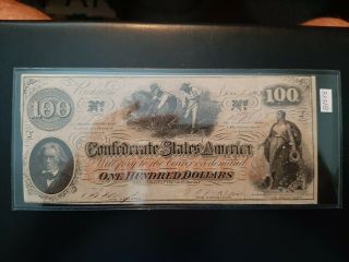 1863 Confederate States $100 One Hundred Dollar Note (t - 41) Csa Civil War Xf/au