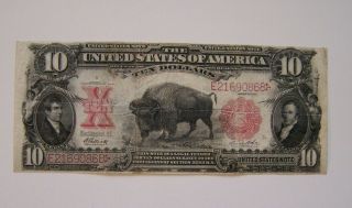 1901 $10 Bison Legal Tender.  Fine.  Red Seal Ten Dollar