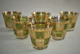 Vintage Culver Prado Green And 22k Gold Whiskey Glasses 1960 