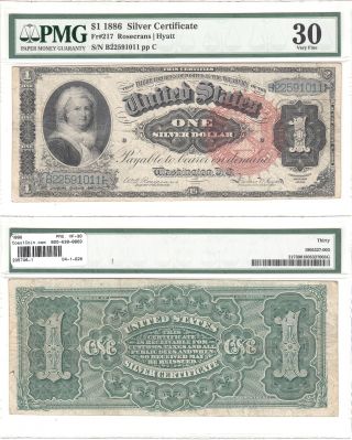 1886 $1 Silver Certificate " Martha Note " Fr 217 Pmg Very Fine - 30