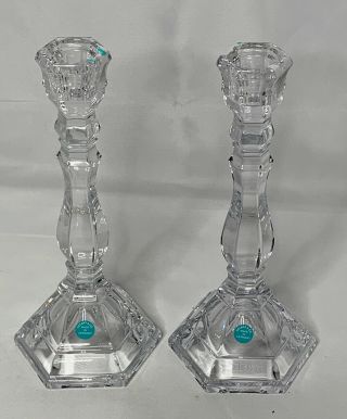 Pair Authentic Tiffany & Co Crystal Taper Candlesticks Holders Made In Germany
