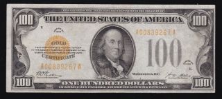 Us 1928 $100 Gold Certificate Fr 2405 Vf - Xf (- 267)