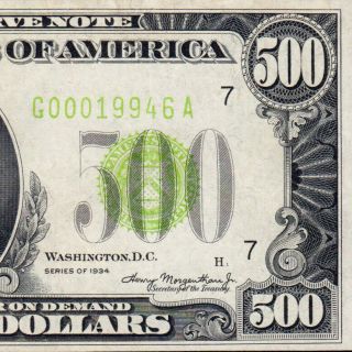 Trophy Note Lgs 1934 $500 Chicago Five Hundred Dollar Bill 1000 Fr.  2201g 19946a